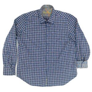 Robert Graham Mens Collared Dress Shirt XL Blue/Red Plaid Paisley Long Sleeve